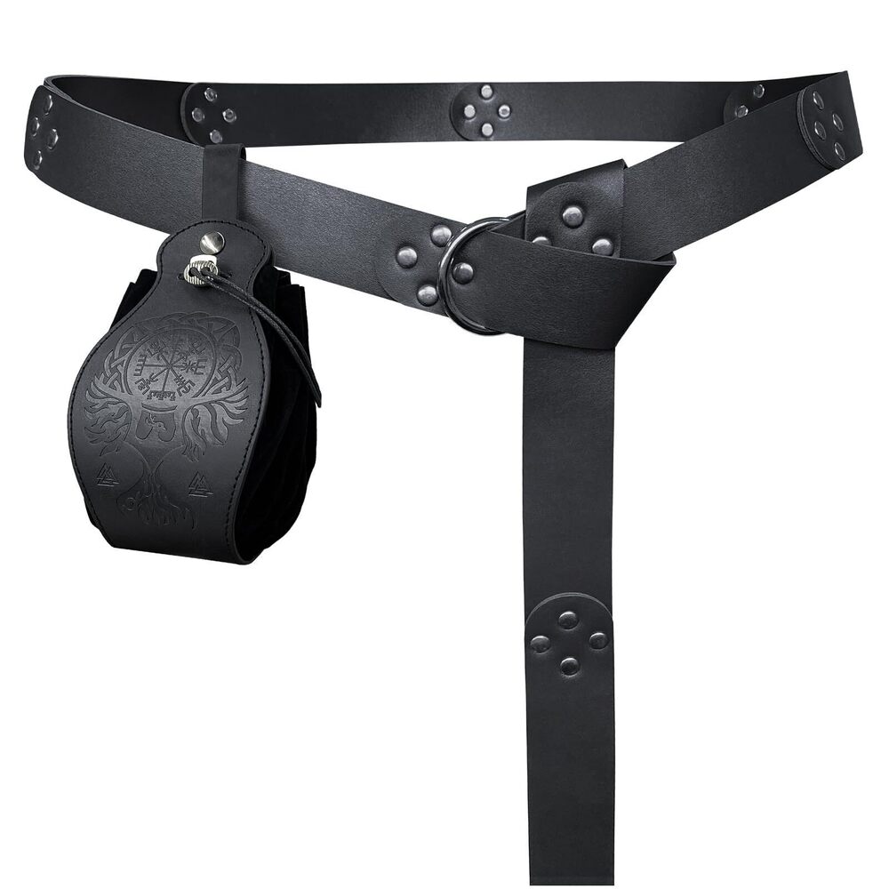 9360 Medieval Rivets Belt with Portable Phoenix Drawstring Pouch, Retro